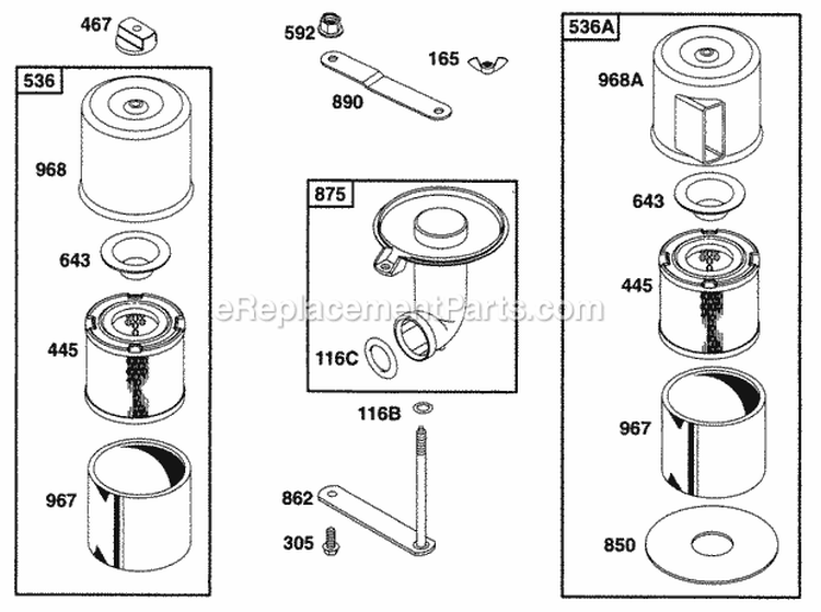Air Cleaner Grps Diagram and Parts List for 190452-6049-01  Briggs and Stratton Engine